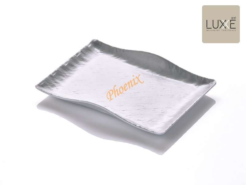 จานผืนผ้าขอบคลื่น สีเทา 10.6 นิ้ว