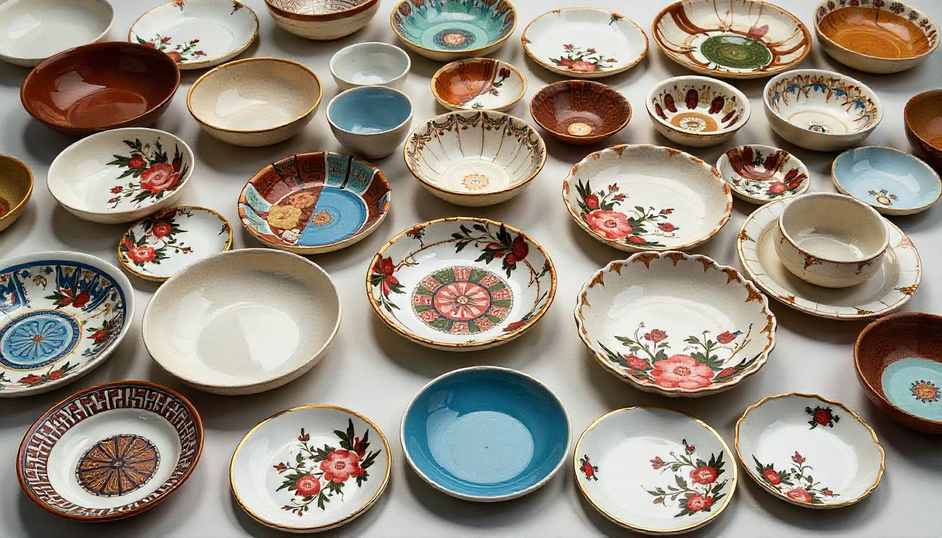 Many beautiful plates and bowls จานชาม สวยงาม
