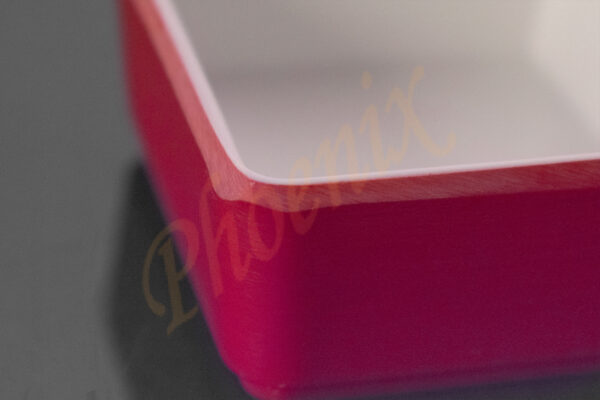 AB213145R-W ถ้วยน้ำจิ้มเหลี่ยมทูโทน 2 ช่อง 4.5 นิ้ว เมลามีน สีแดง-ขาว
