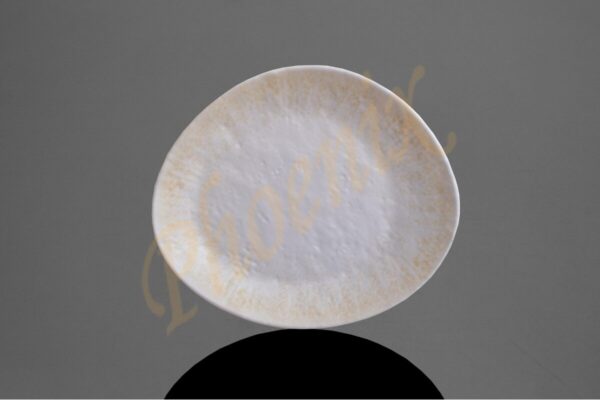 จานทรงเบี้ยว 8.5 นิ้ว สีขาวขอบลายส้ม เมลามีน - Image 2