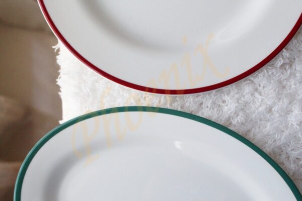 จานเปลวงรี 7 นิ้ว สีขาววนเส้นสีเขียว เมลามีน - Image 3